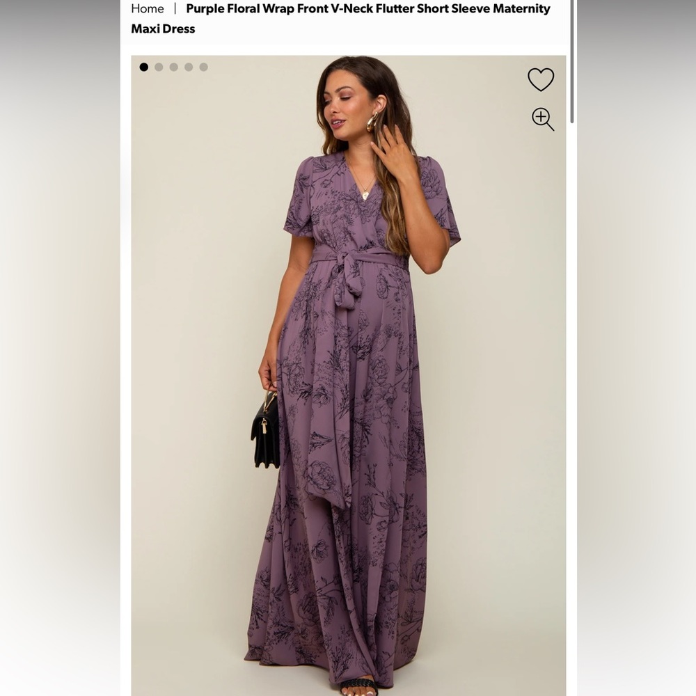 Purple Floral Wrap Front V-Neck Flutter Short Sleeve Maternity Maxi Dress